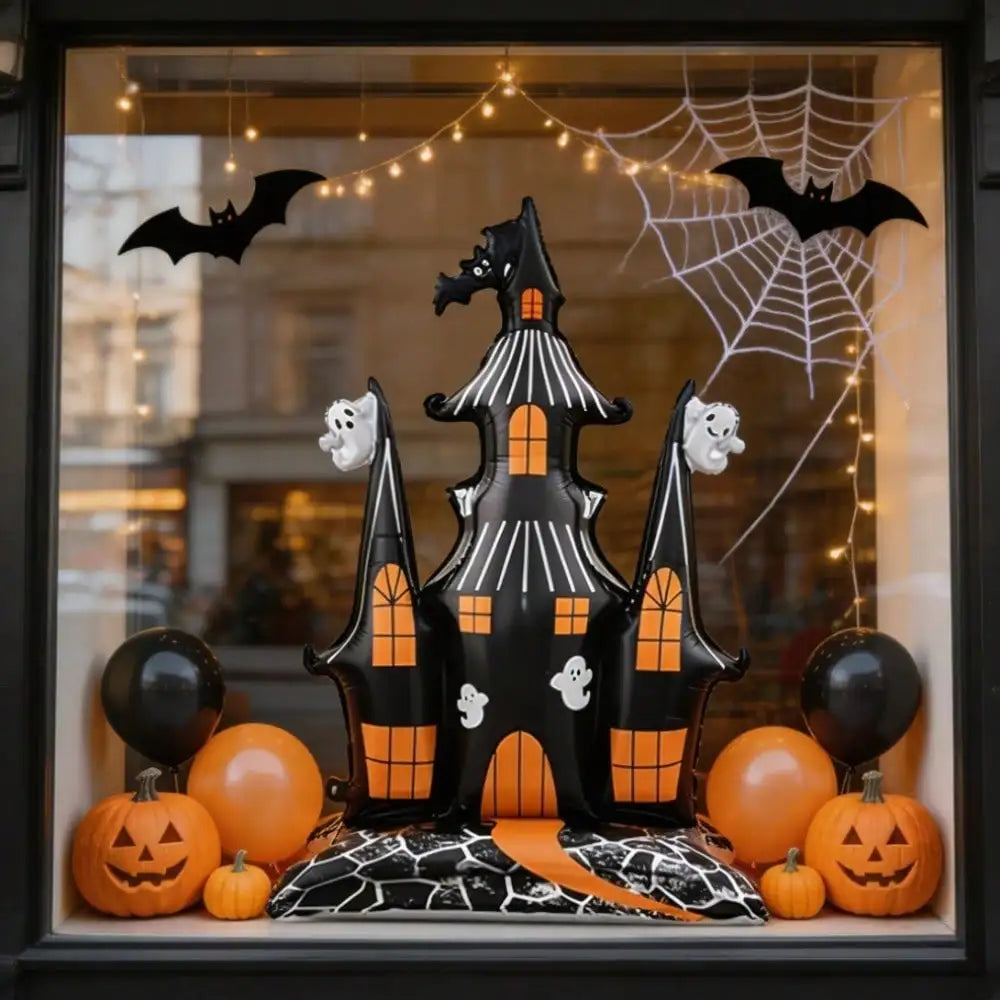 1pc Halloween Haunted Castle Foil Balloon, 59.06in Large Spooky Ghost Bat Castle Mylar Balloon, Halloween Party Table Centerpiece Decor Supplies