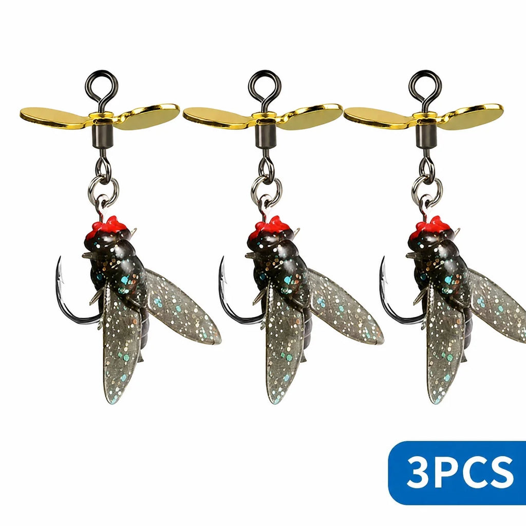 3pcs Silicone Fly Soft Bait with Propeller, Realistic Bionic Lure Soft Bait Fishing Accessory