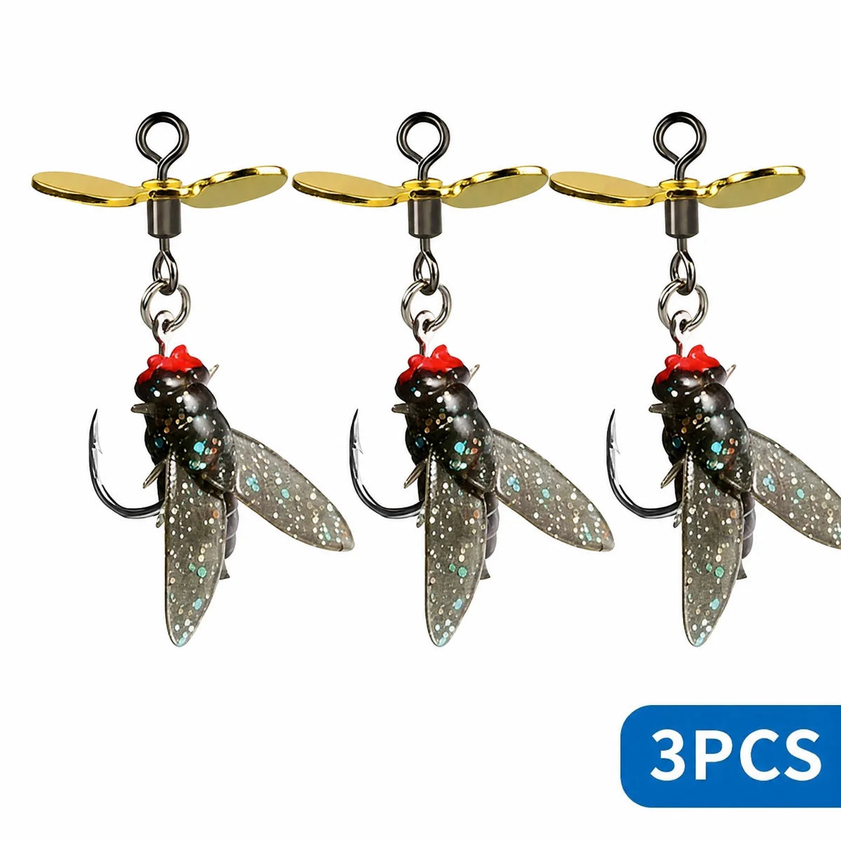 3pcs Silicone Fly Soft Bait with Propeller, Realistic Bionic Lure Soft Bait Fishing Accessory