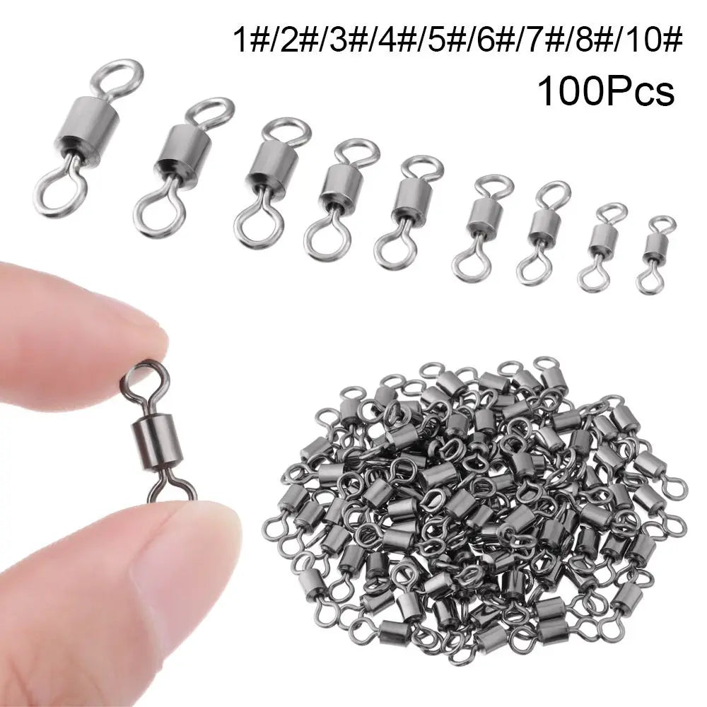 100Pcs Bearing Barrel Fishing Rolling Swivel Connector Rolling Swivels Fishing Connector Solid Ring Fishing Tackle Accessories - Fishing Tackle from Linloft.