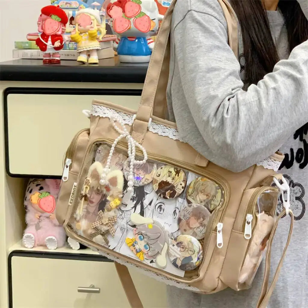 New Y2K Cute Japanese Ita Shoulder Bag Lolita Girls Transparent Tote Bag Large Capacity Crossbody Casual Bag DIY Display Handbag - Bags & Cases from Linloft.