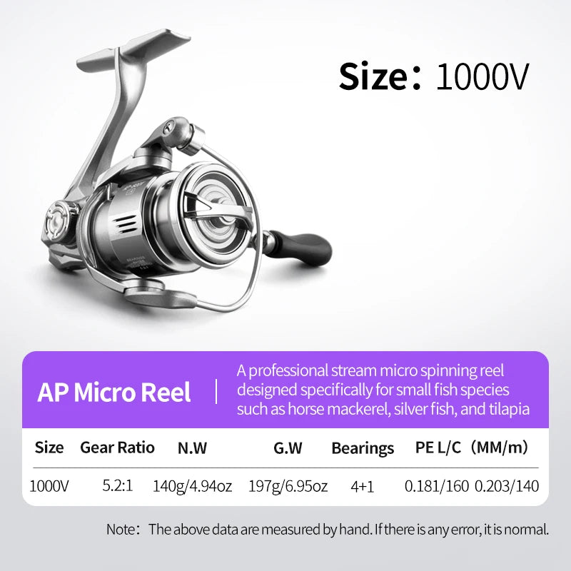 Huidiao 140g Ultralight Spinning Reel 500/800/1000 Small Fishing Reel 4+1BB 4kg Max Drag Metal Spool/Handle for Finesse Fishing