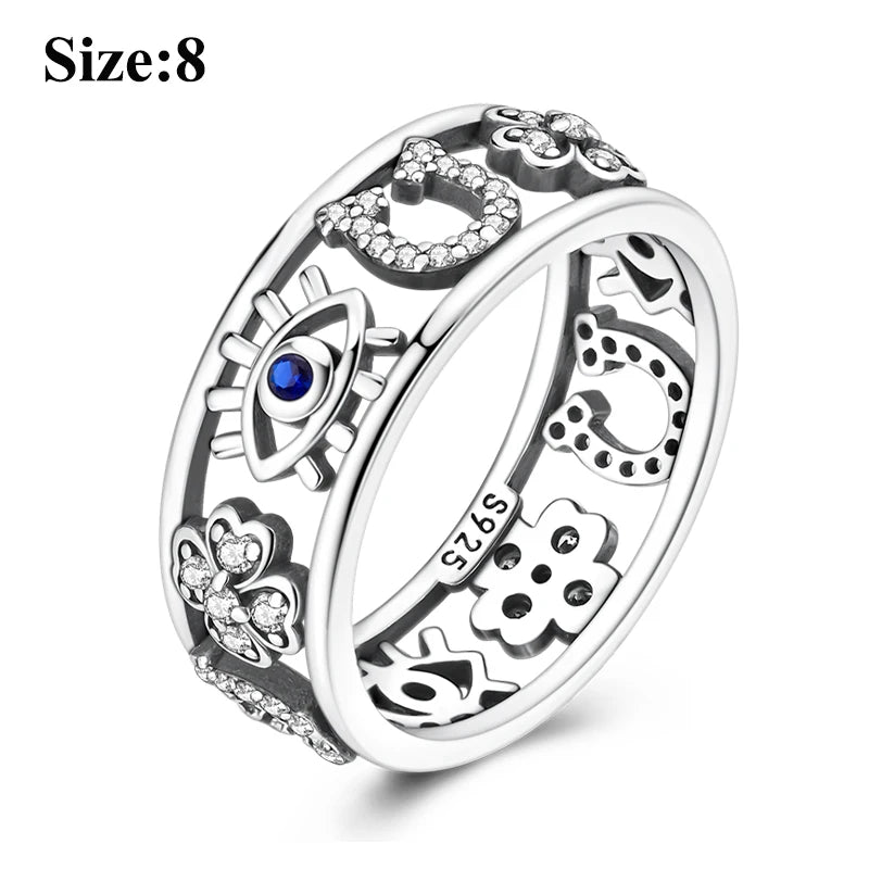 MULA Wedding Band Rings for Women Man 925 Sterling Silver Evil Eye Hand Celtic Knot Four-Leaf Clover Ring Stackable Jewelry Gift - Rings & Jewelry from Linloft.