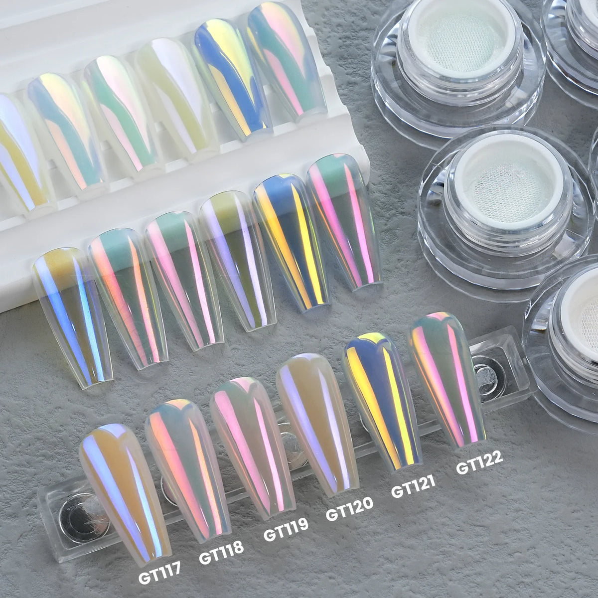 YOKEFELLOW GleamTap Cushion Aurora Chrome Nail Powder 6 Color Mermaid Aurora Effect Nail Art Glitter Decoration for Home DIY Salon Manicure GT117-GT122 - Beauty & Personal Care from Linloft.