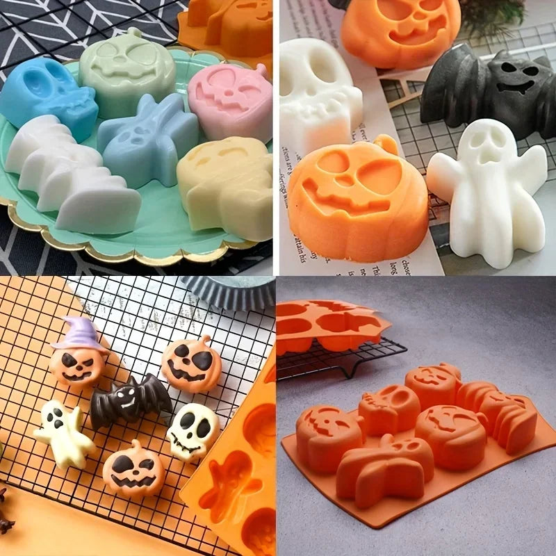 Halloween Moulds Nonstick Silicone Pumpkin Mold Skull Bat Ghost Shape Chocolate Candy Mold Baking Cake Pudding Cookie Cupcakes