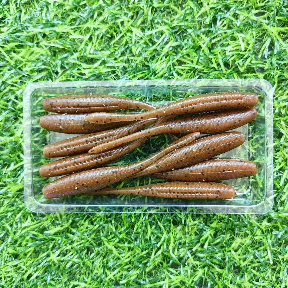 SWOLFY  75mm 2.5g Soft Swimbait Shad Stick Worm Fishing Lure Bait Artificial Straight Tail Salted Jig Bass Pike Tackle