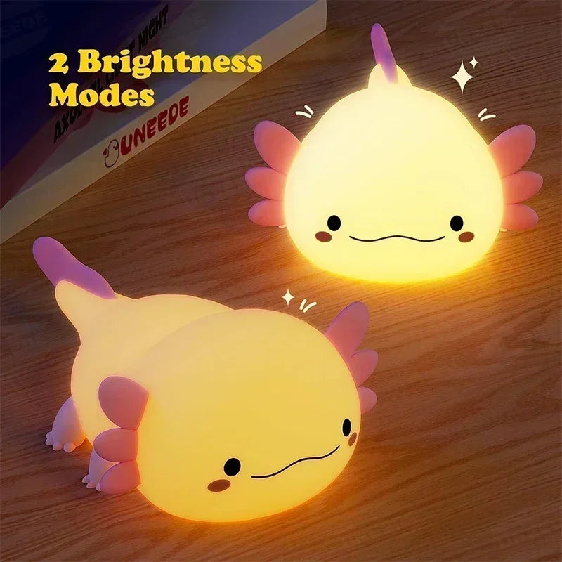 Cute Axolotl Night Light Silicone Nursery Sleeping Lamp Touch Control Nightlights USB Rechargeable Table Lamp for Child - Home Lighting from Linloft.