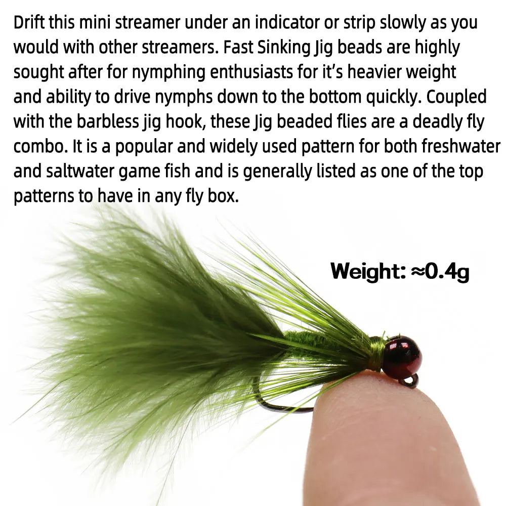 4~6pcs #10 #12 Fast Sinking Tungsten Barbless Jig Woolly Bugger Streamer Barbed Bugger Tan Jig Nymph Fly Trout Bass Fishing Lure