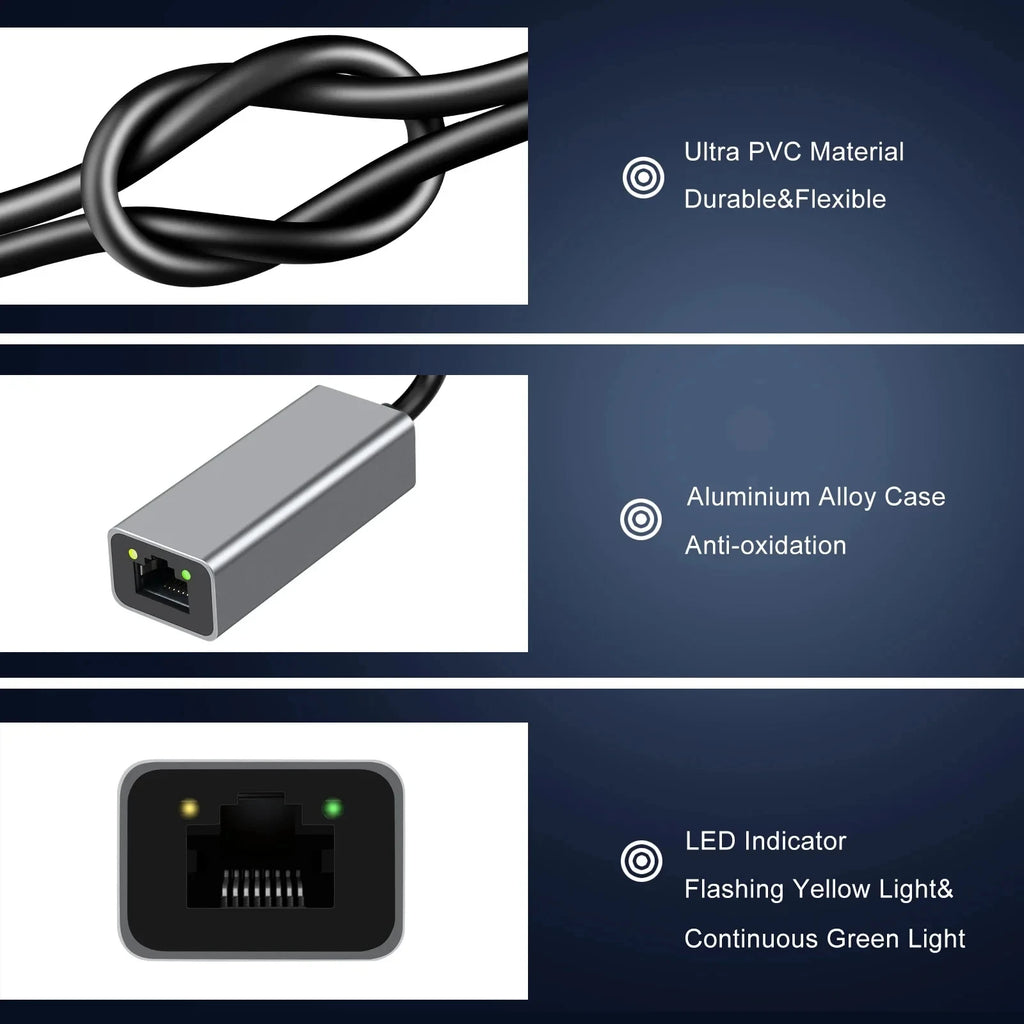 Kebidumei USB Type C Wired Ethernet Gigabit Adapter 1000Mbps USB3.0 RJ45 Network Card For MacBook PC Window Android Lan Internet