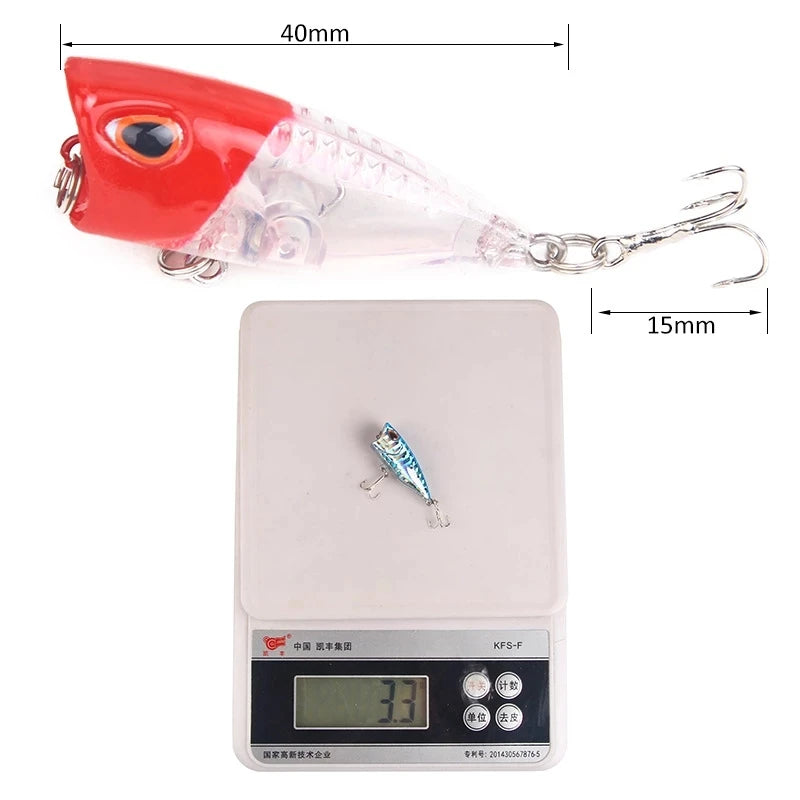 1pcs Fishing Lures 4cm 3.3g Topwater Popper Bait 11 Color Hard Bait Artificial Wobblers Plastic Fishing Tackle With 12# Hooks