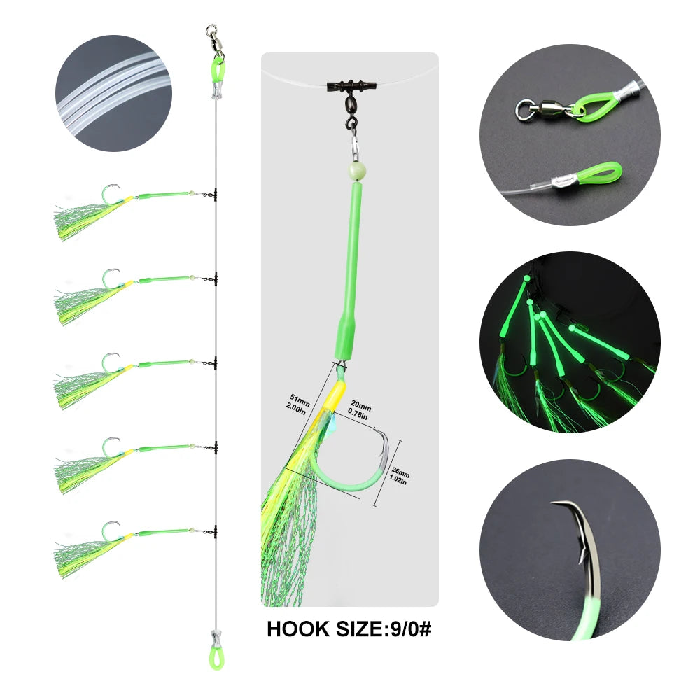 Deep Drop Rig with Luminous Circle Hooks - Fishing Hooks from Linloft.