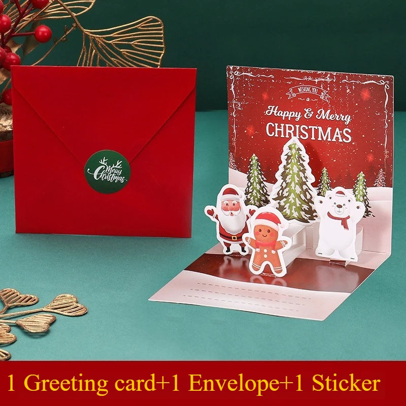 Christmas Greeting Card Xmas Tree Santa Gingerbread Man Holiday Blessing Card with Envelope 3D Pop-up New Year Party Gifts Card - Seasonal & Holiday from Linloft.
