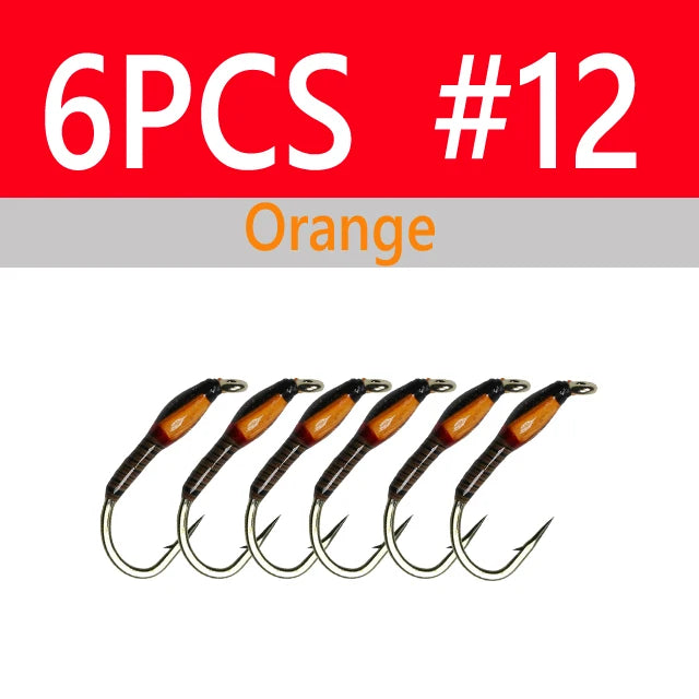 Wifreo 6PCS UV Glow Epoxy Buzzer Midge Nymph Fly Fluorescent Peacock Quill Nymph Trout Perch Grayling Fishing Lures Bait #10~#16 - Fishing Tackle from Linloft.