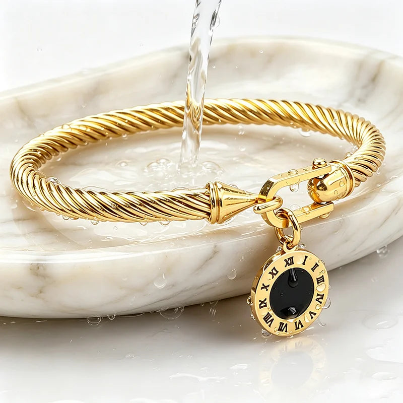 Roman Numeral Twisted Cable Bangle - Bracelets from Linloft.