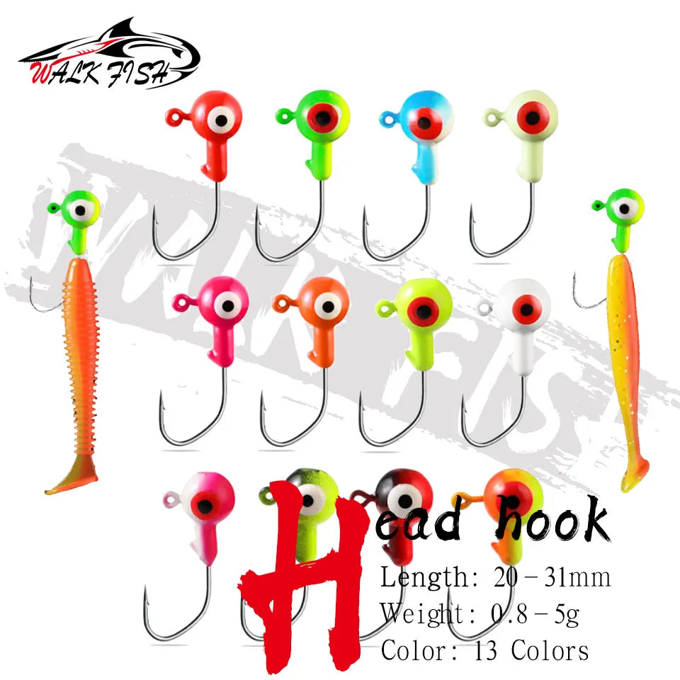 WALK FISH 5PCS/Lot Jig Head Hook 0.8g 1.75g 3.5g 5g Crank Jig Head Hook Fishing Hook Head Jig Lure Hard Bait Soft Worm Jig Hook