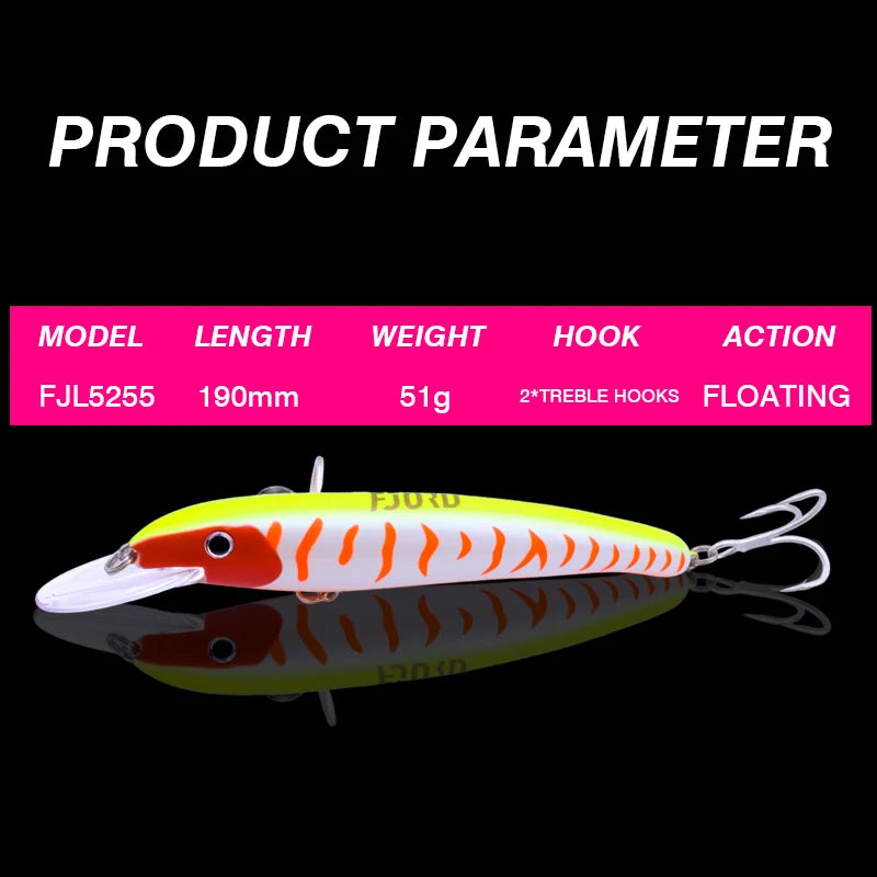 FJORD 190mm 51g Super Trolling Fishing Lure Floating Minnow Topwater Saltwater Hard Swimbaits Crankbaits Fishing Artificial Bait