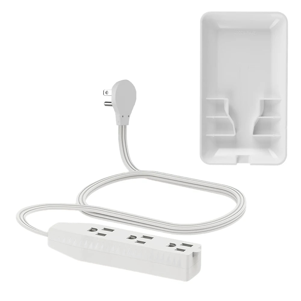 3 FT Extension Cord Power Strip with 3 AC Outlet 3 Prong Plug Extender, Cover Plate, Wire Splitter 16AWG, Standard Grounding, UL