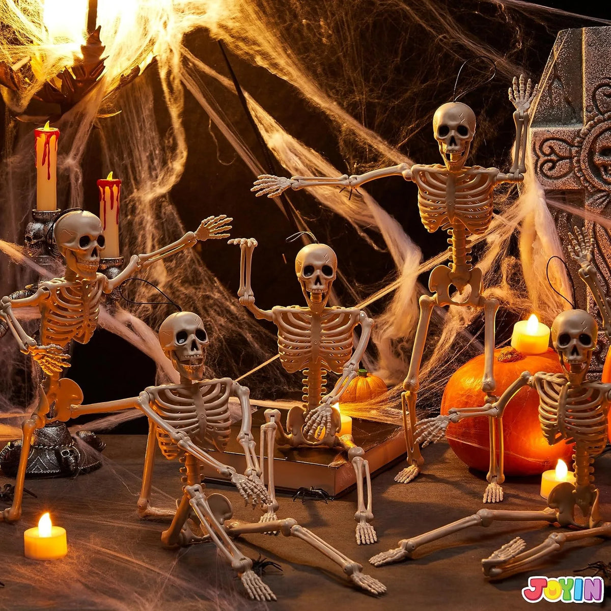 5pcs Halloween Skeleton Decorations, 16 inches, Photobooth Props for Party Events, full-body movable joints, for Halloween decoration, graveyard props, haunted house accessories, horror scenes, the best props for photography - Party & Stage Lighting from Linloft.