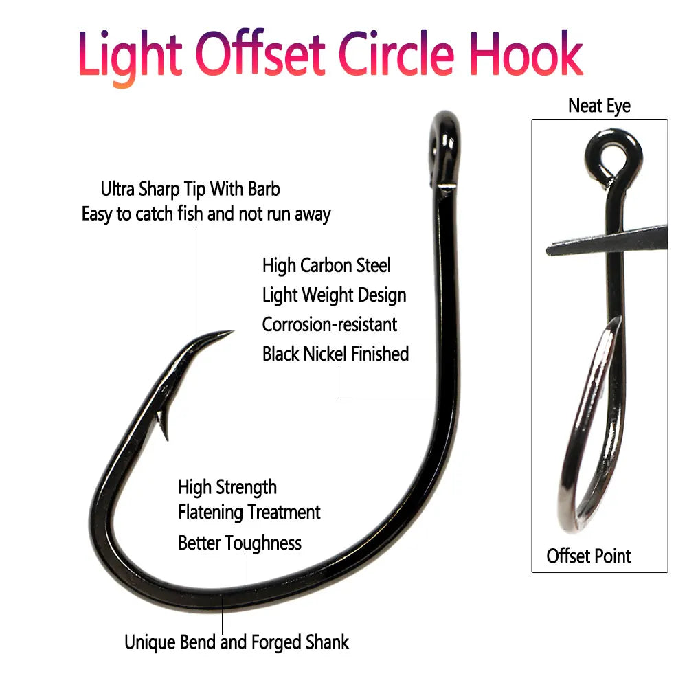 Bimoo 100PCS #1/0~#8/0 Light Offset Circle Fishing Hook For Live Bait Hook Corrosion Resistant Saltwater Freshwater Fishing