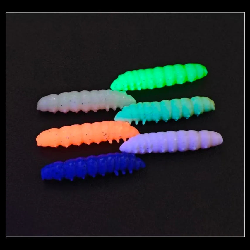 SUNMILE 12pcs Worm Lures 4cm Trout Fishing Soft Lures, Shrimp-scented Bait Artificial Silicone Trout Plastic Baits