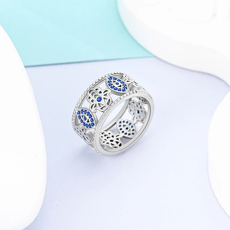 MULA Wedding Band Rings for Women Man 925 Sterling Silver Evil Eye Hand Celtic Knot Four-Leaf Clover Ring Stackable Jewelry Gift - Rings & Jewelry from Linloft.