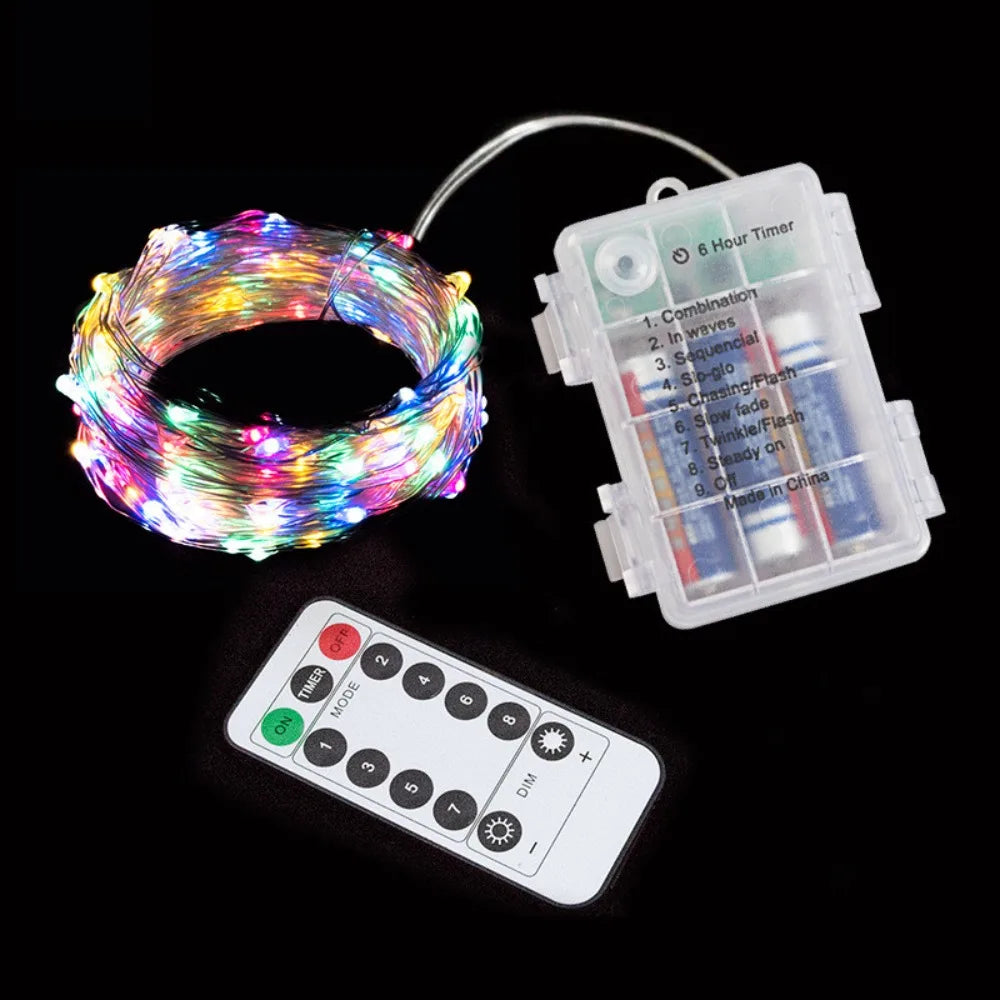 Festoon LED Fairy Silver Copper Wire String Light Battery Box with Remote Wedding Party Christmas Garland Light Home Decoration