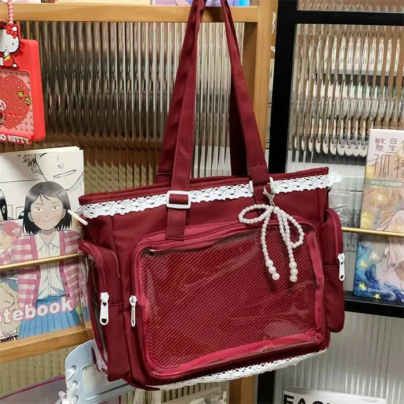 New Y2K Cute Japanese Ita Shoulder Bag Lolita Girls Transparent Tote Bag Large Capacity Crossbody Casual Bag DIY Display Handbag - Bags & Cases from Linloft.