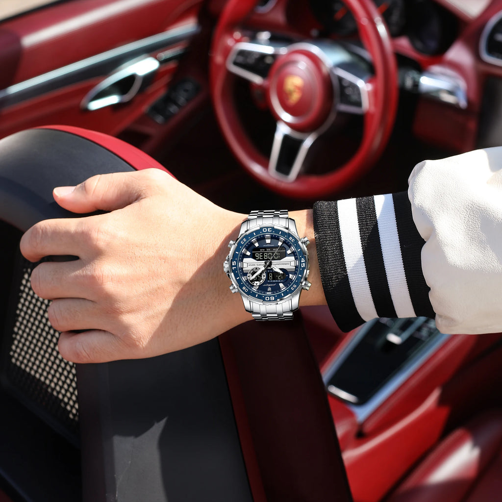 POEDAGAR Functional Electronic Man Wristwatch Week Date LED Luminous Oversized Fashion Quartz Men Watch Dual Time Digital Military Men's Watches Reloj - Apparel & Accessories from Linloft.