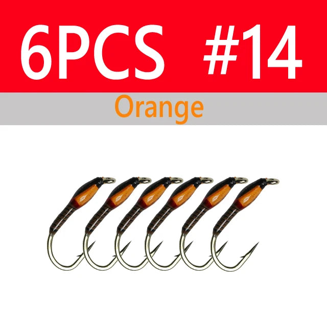 Wifreo 6PCS UV Glow Epoxy Buzzer Midge Nymph Fly Fluorescent Peacock Quill Nymph Trout Perch Grayling Fishing Lures Bait #10~#16 - Fishing Tackle from Linloft.