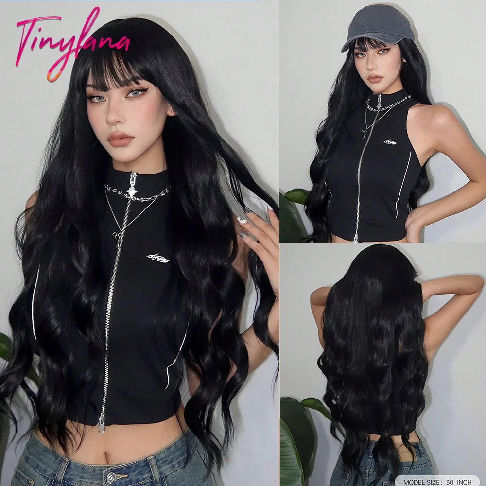 Long Wavy Synthetic Wig with Bangs - Apparel & Accessories from Linloft.