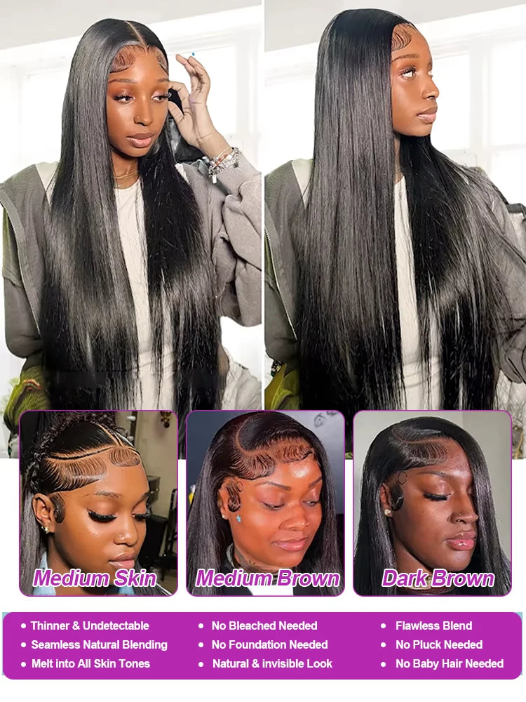 300% High Density Straight Human Hair Wigs 13x6 13x4 HD Lace Front Wig Brazilian 40 46 Inch 360 Full Lace Frontal Human Hair Wig