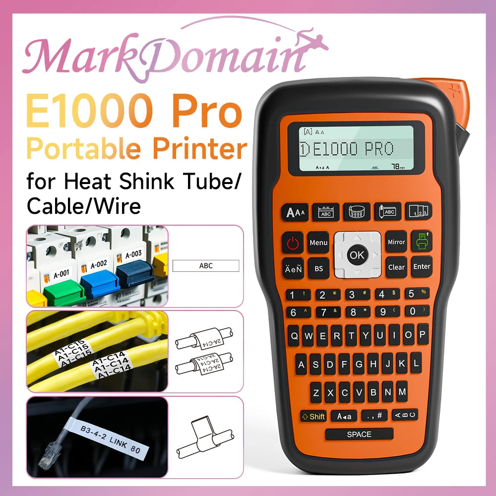 Industrial Labeling E1000 PRO Label Maker Printer Keyboard Symbol Compatible for Brother TZ231 Label Maker Tape Heat Shrink Tube