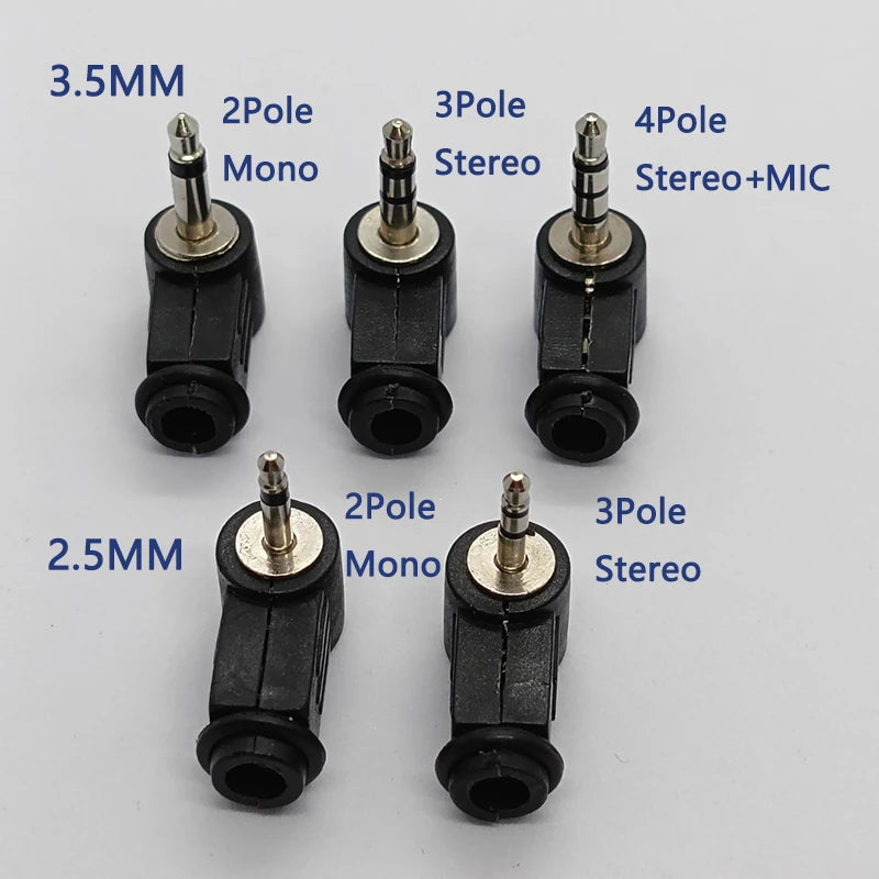 2.5/3.5mm 2/3/4 Pole Mono Stereo Audio Plug Straight /Right Angle 90 Degree L-shaped Headphone Jack Connector for DIY Repair