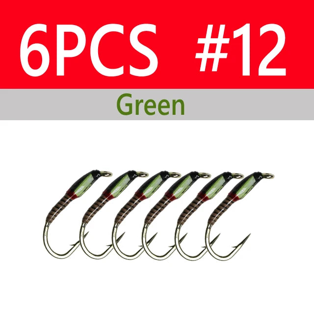 Wifreo 6PCS UV Glow Epoxy Buzzer Midge Nymph Fly Fluorescent Peacock Quill Nymph Trout Perch Grayling Fishing Lures Bait #10~#16 - Fishing Tackle from Linloft.