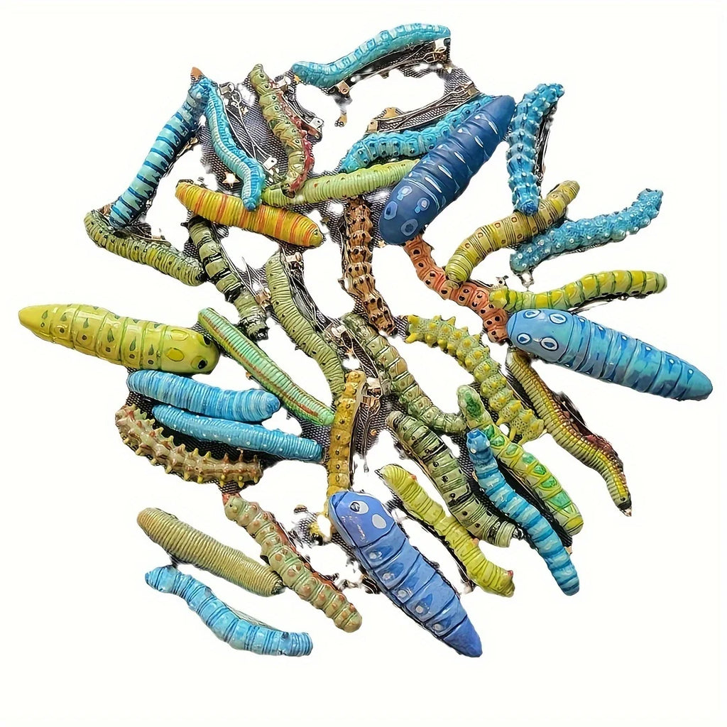 Spooky 6pcs Hair Clips Caterpillar Design Durable Plastic No Battery Required Ideal for Halloween And Prank Parties