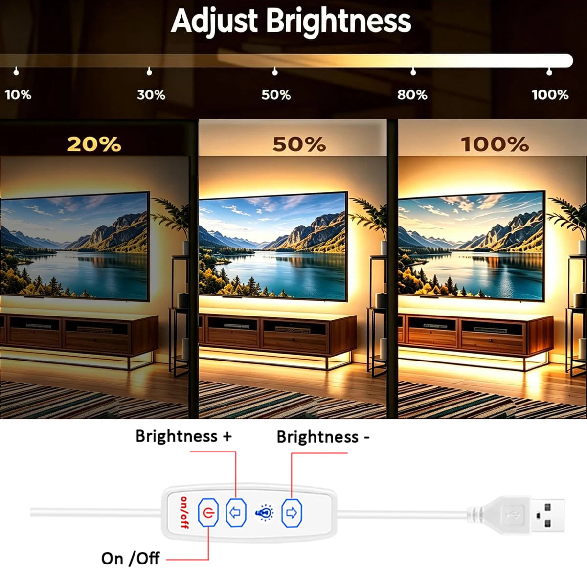 USB LED Strip Lights with Dimmer