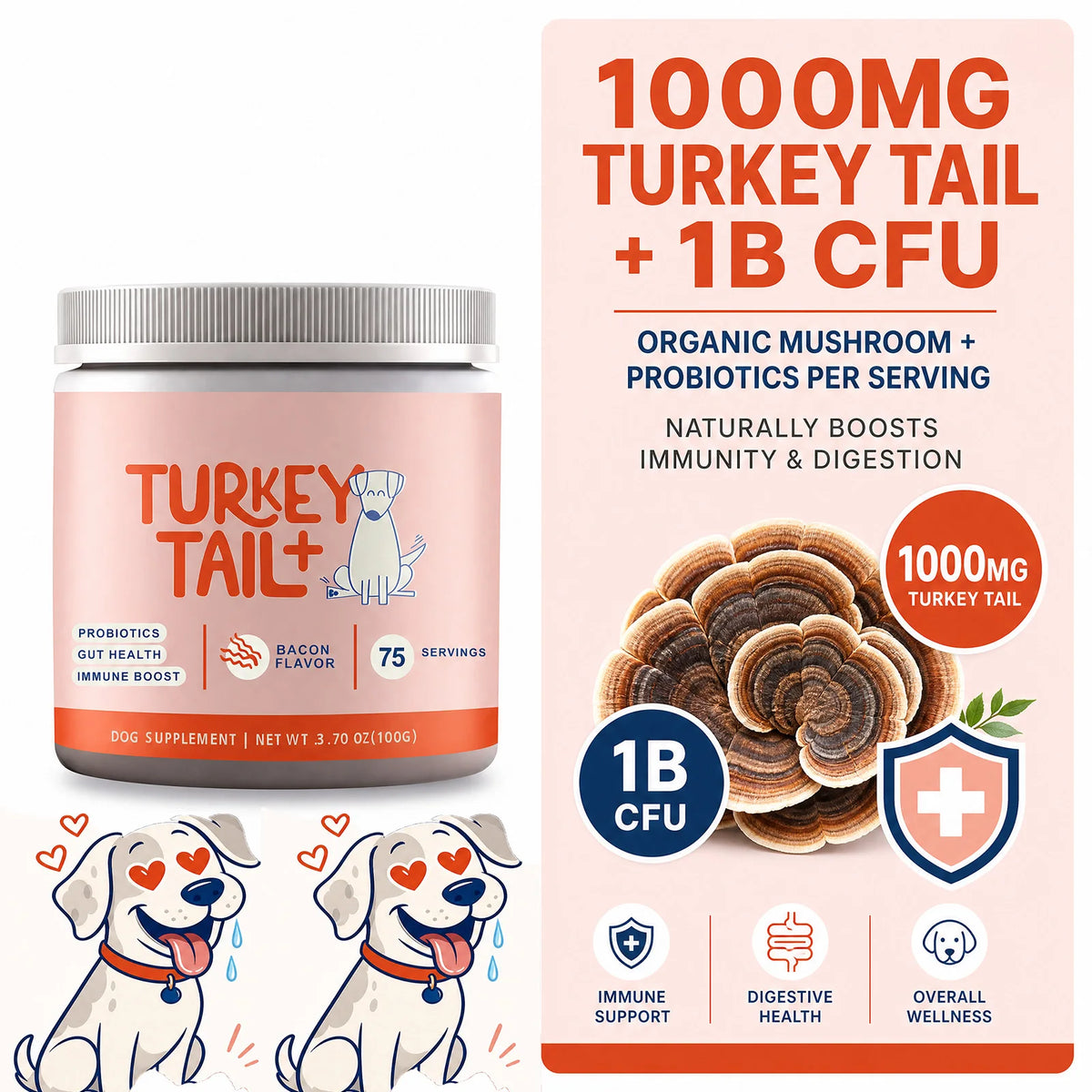 Dog Probiotic Soft Granules with Turkey Tail Mushroom&Vitamin Bacon Flavor Digestive Supplement Gut Health Daily Pet Nutrition - Pet Supplies from Linloft.