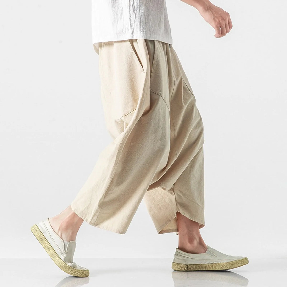 Mens Overalls Cotton Shorts Pants Wide Leg Knee Length Men Pants Casual Stretch Garment Parachute Pants Harajuku Streetwear Y2k - Apparel & Accessories from Linloft.