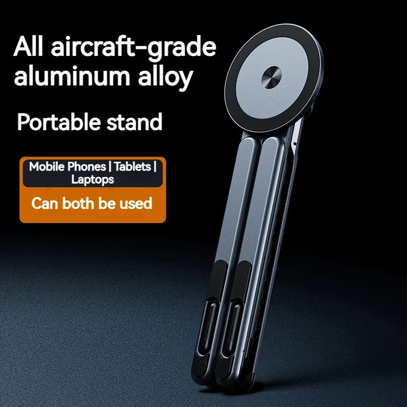 Foldable Magnetic Laptop Stand, Aluminum Alloy Adjustable Heat Dissipation Holder for Notebook Phone Tablet, Portable