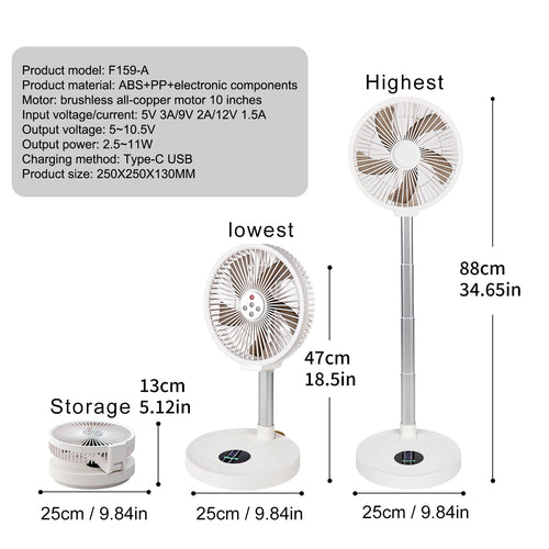 10-Inch Remote Folding Fan with LED Light