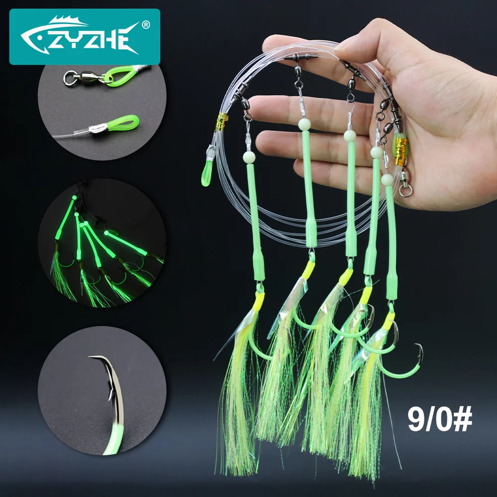 ZYZHE 1pc Deep Drop Rigs With 5 Luminous Circle Hooks Saltwater Boat Fishing Bait Rigs Ideal For Tuna Cod Redfish Marlin