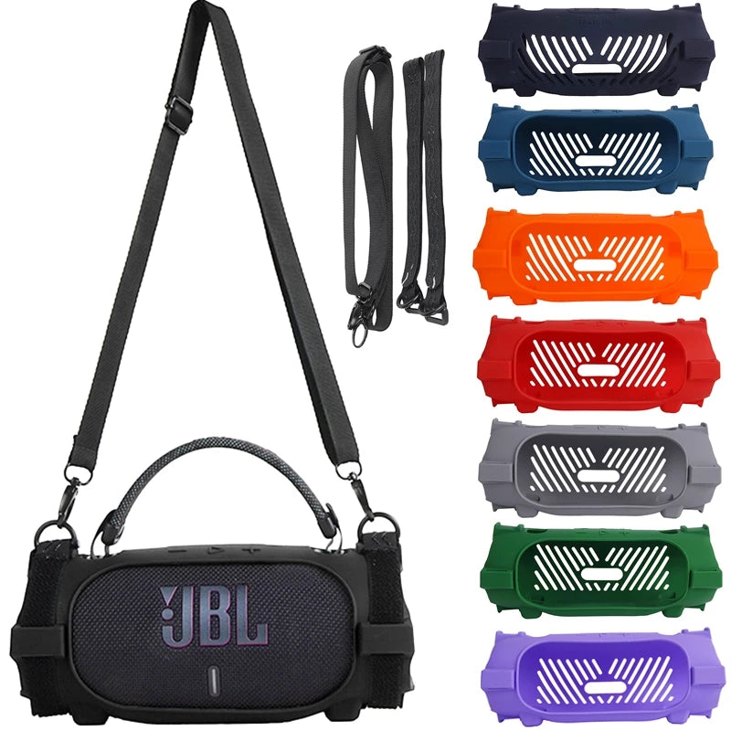 Newest Soft Silicone Case Cover Skin With Strap Carabiner for JBL Charge 6 Portable Waterproof Wireless Bluetooth Speaker