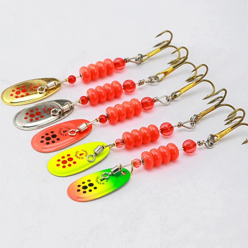 Rotating Metal Spoon Lures with Box, 5 Pcs - Fishing Hooks from Linloft.