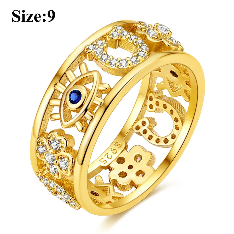 MULA Wedding Band Rings for Women Man 925 Sterling Silver Evil Eye Hand Celtic Knot Four-Leaf Clover Ring Stackable Jewelry Gift - Rings & Jewelry from Linloft.