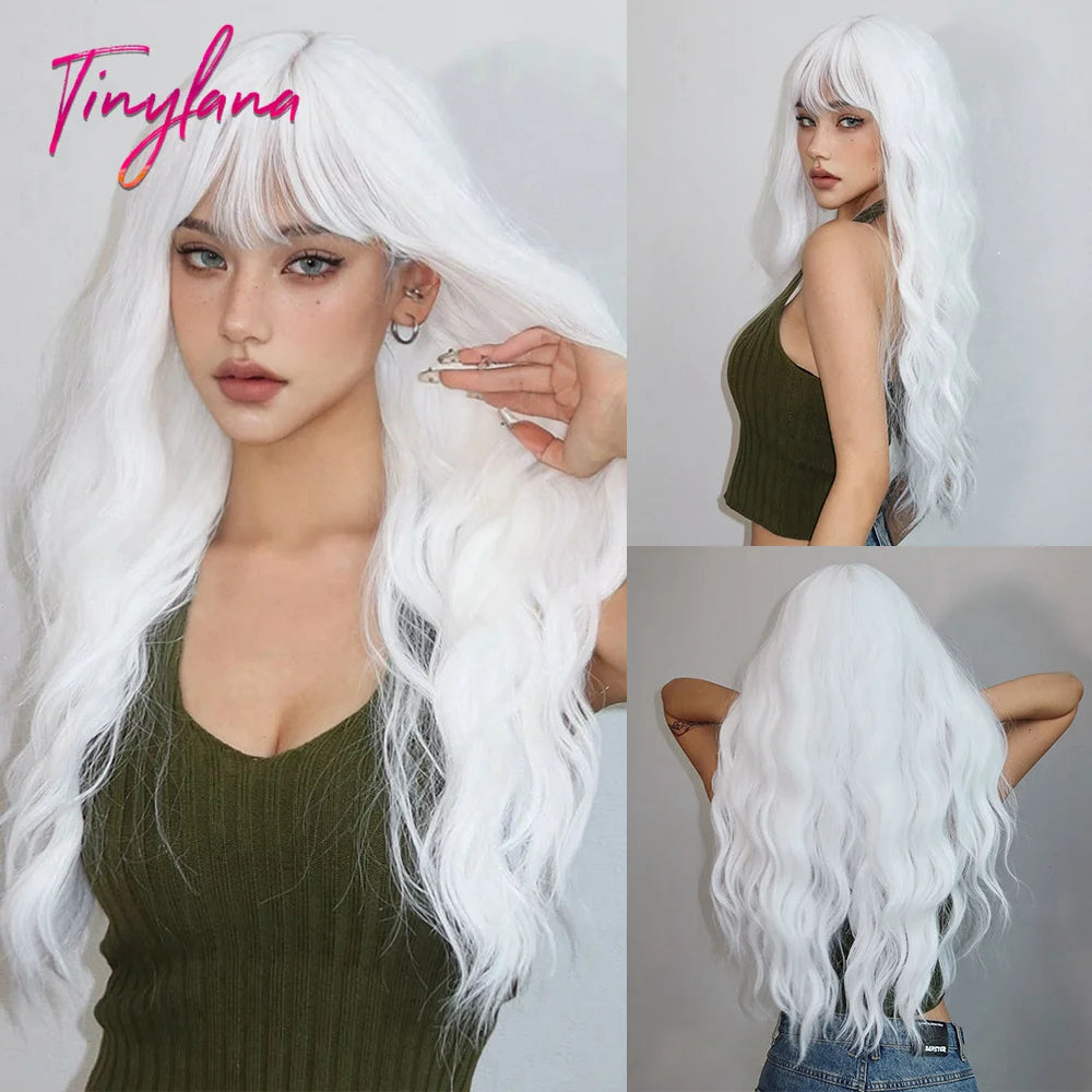 Long Wavy Synthetic Wig with Bangs - Apparel & Accessories from Linloft.