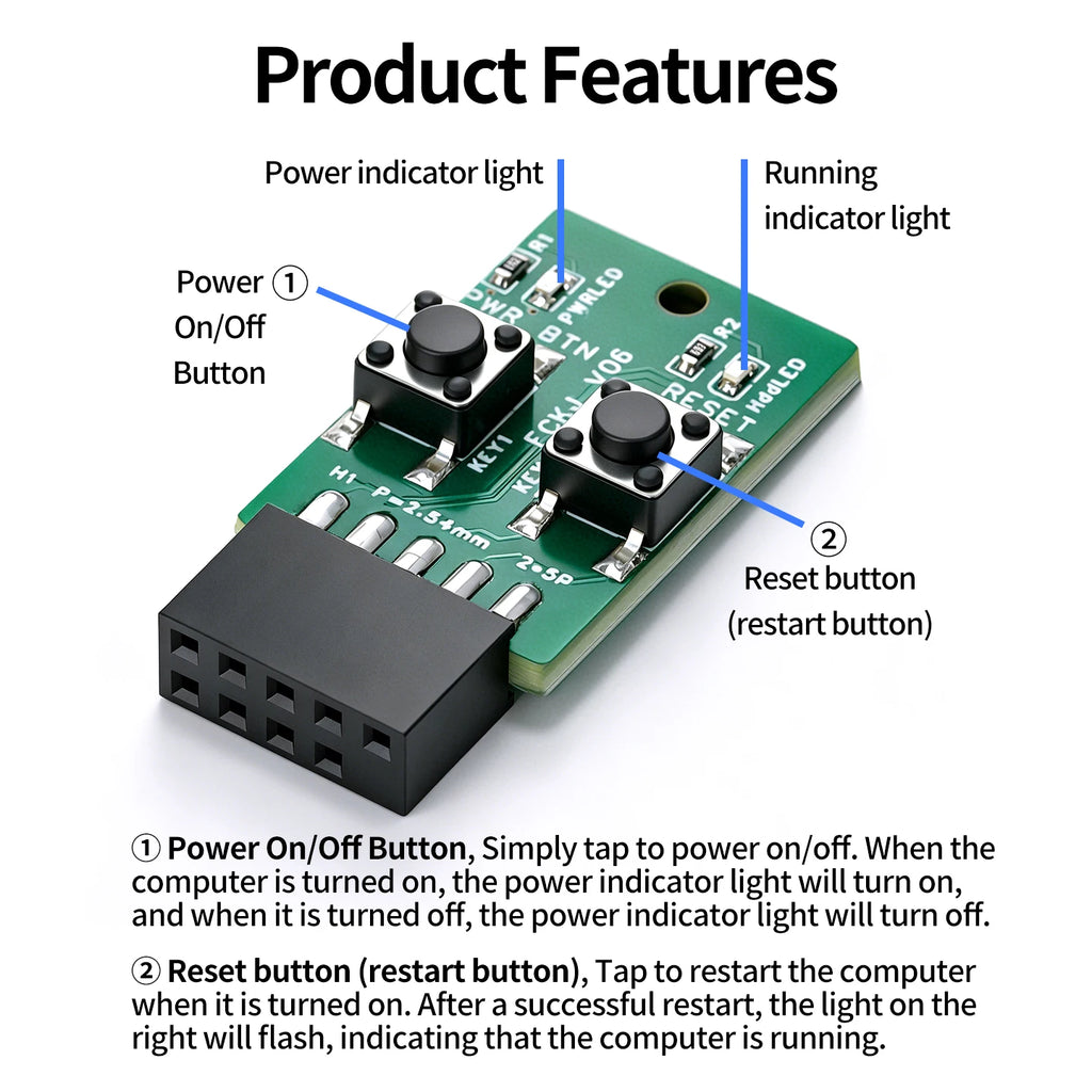 PC Power Reset Switch External Module 9Pin Motherboard Header Power LED HDD Indicator for Computer Case Test Board Repair DIY