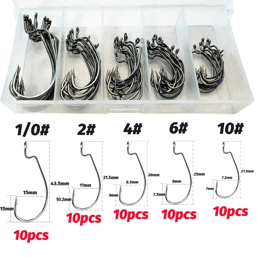 Worm Hooks Boxed Wide Gap Texas Rig Jig Crank High Carbon Steel Offset Barbed Worm Hook Set Fishing Tackle Soft Lure Fishhook - Fishing Hooks from Linloft.