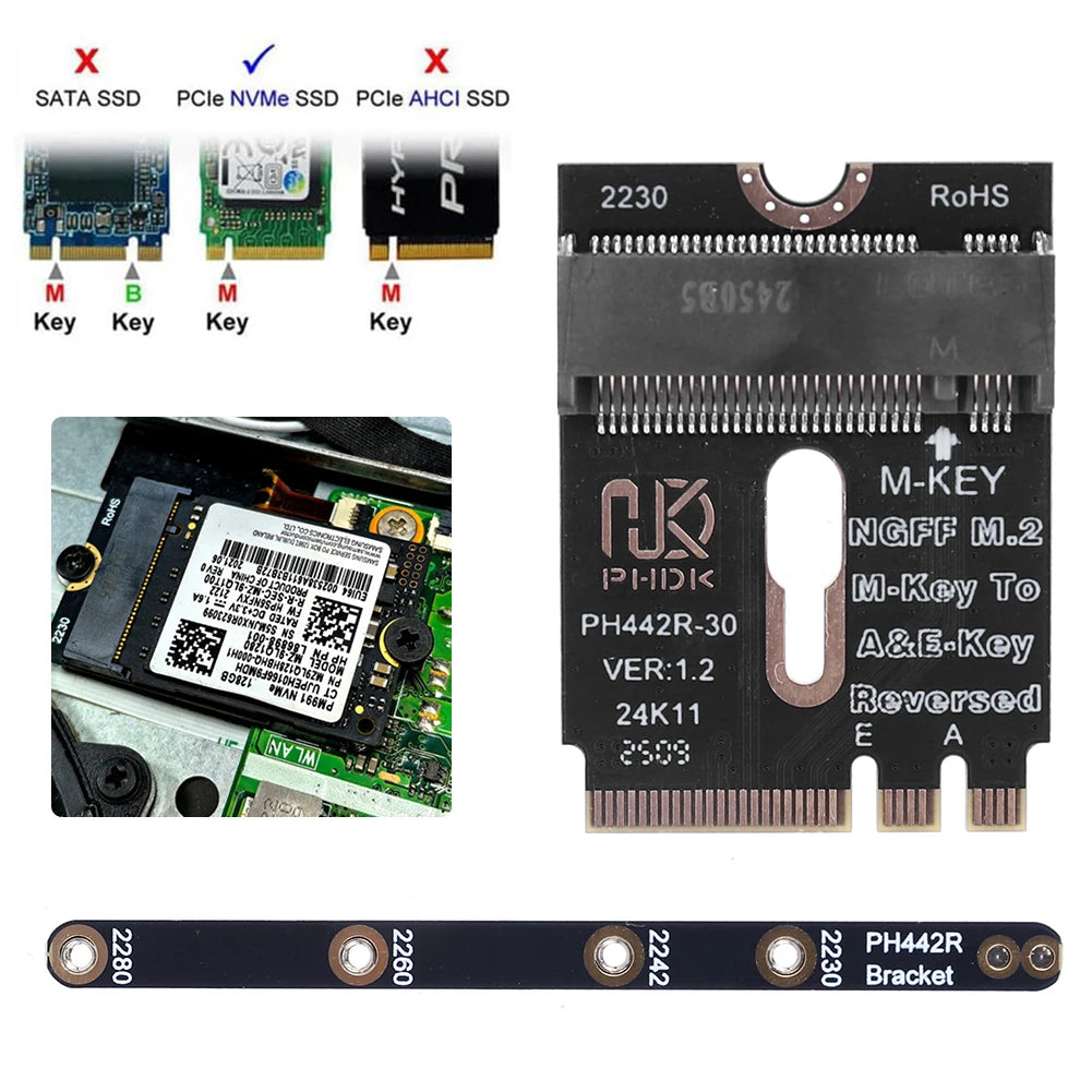 M.2 A+E To NVME SSD Adapter A/E Key To M Key PCIE 4.0 Riser Card M2 WIFI Interface for Laptop Mainboard SSD 2280