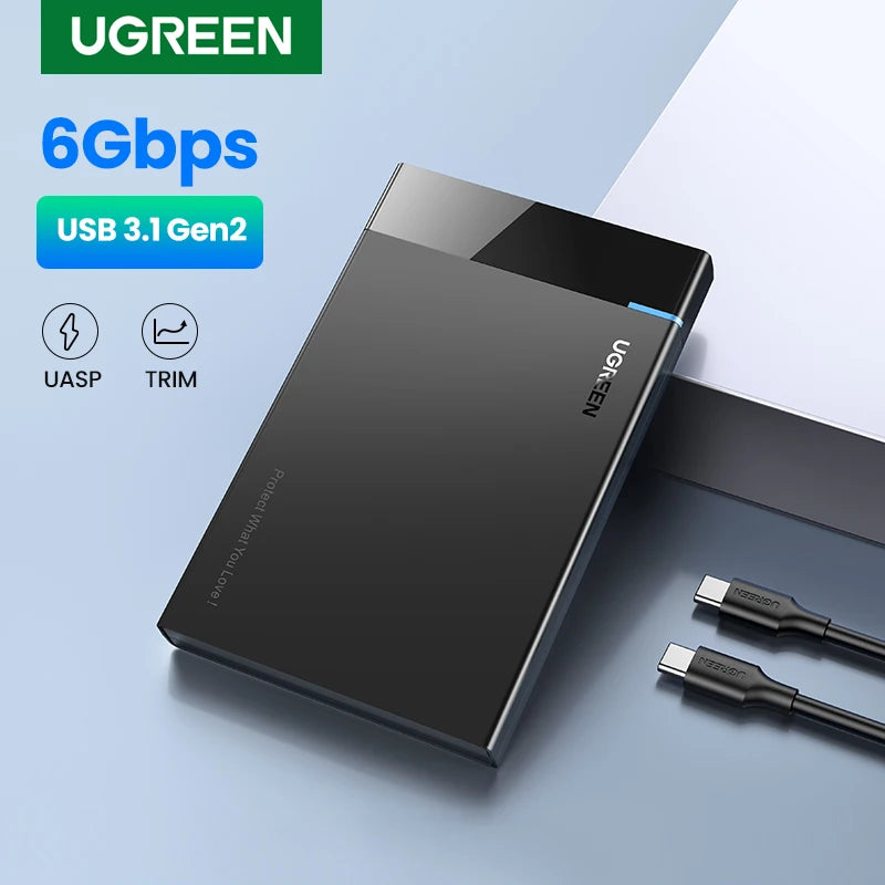UGREEN HDD Case 2.5" Hard Drive Enclosure USB Type C SATA 5Gbps for SSD HDD 9.5 7mm External Hard Drive Disk Case Support UASP