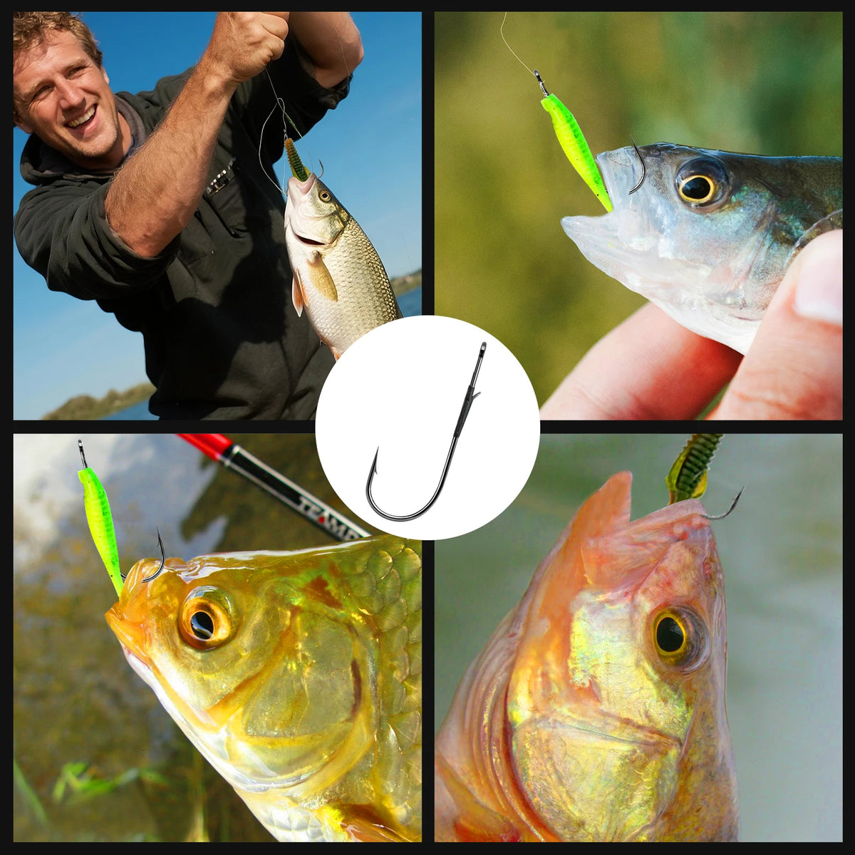 FishTrip 10~30PCS 3X Strong Baitholder Worm Hooks Double Barbed Hook High Carbon Steel Flipping Hooks for Freshwater & Saltwater